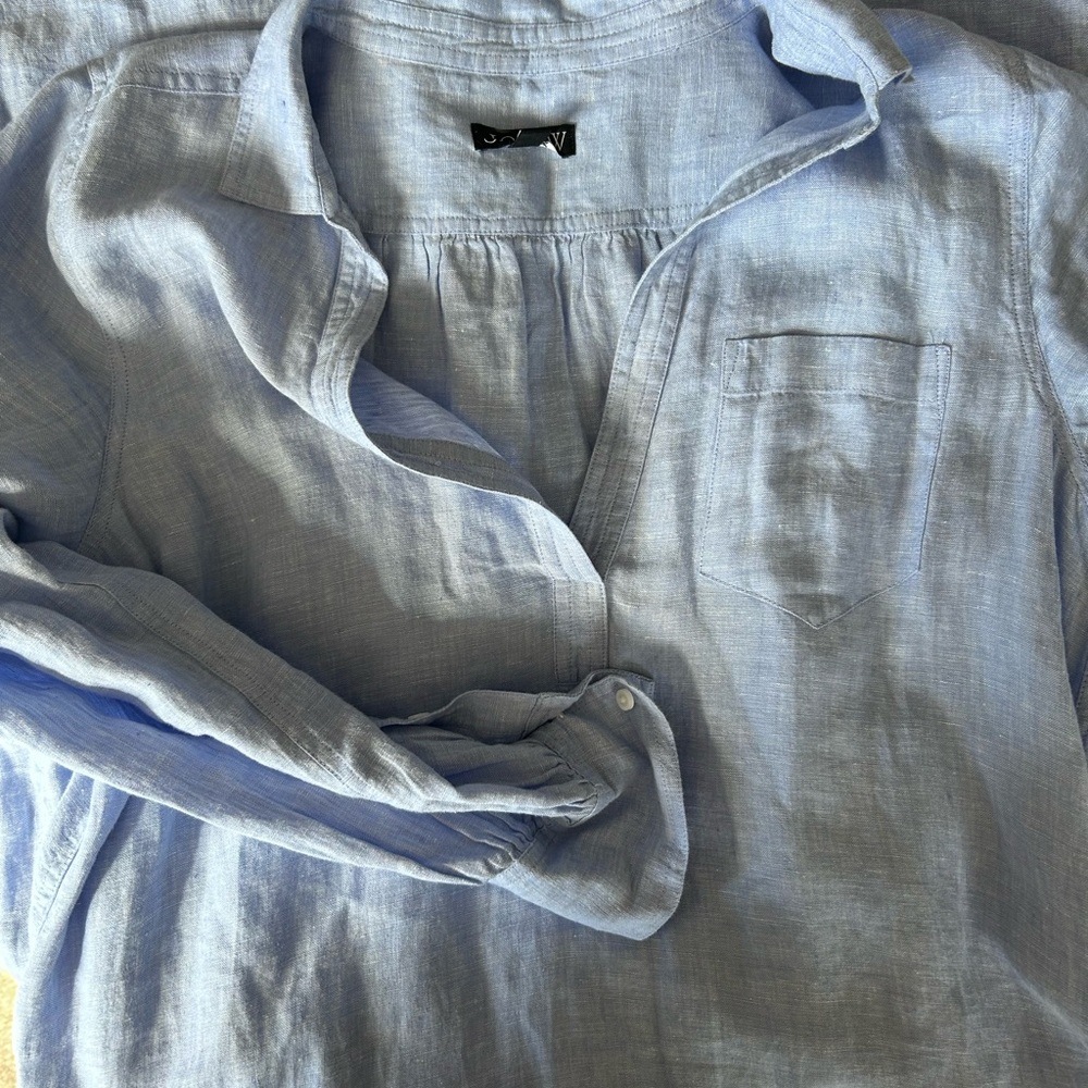J.Crew Bungalow maxi popover dress in linen size L French Blue - Picture 3 of 4